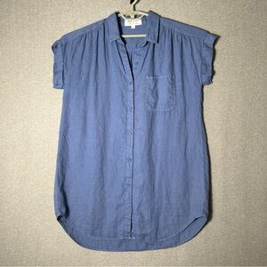 Cloth & Stone Linen Shirt Dress Womens Size Large Short Cuffed Sleeves Button Up